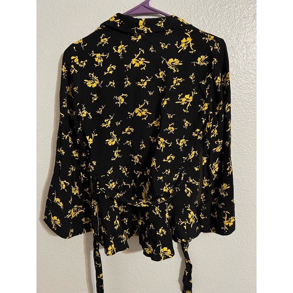 GANNI Floral Print Crepe Wrap Blouse in Black - Picture 5 of 7
